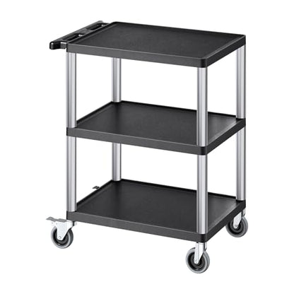 VEVOR Utility Cart, 300 lbs Load Capacity, 27.6 x 18.1-inch Service Cart, Three-Shelf Heavy Duty Plastic Utility Cart with 360° Swivel Wheels (2 with Brakes), Suitable for Warehouse, Garage, Cleaning - style: 300 LBS-3 Tier