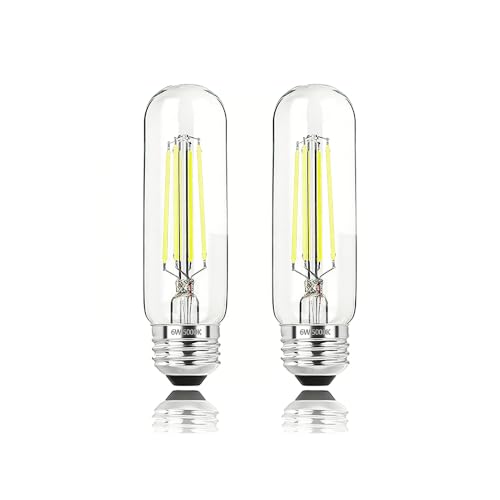5 Inch Edison Bulb, 5000K Daylight White E26 Led Bulb 6W Dimmable, 800LM T10 T9 Clear Glass Tubular Light Bulbs, AC 120V Equal 80 Watt Bulbs for Chandelier Pendant Wall Light - 2Pack - size: 5 Inch 6W（2 Count)