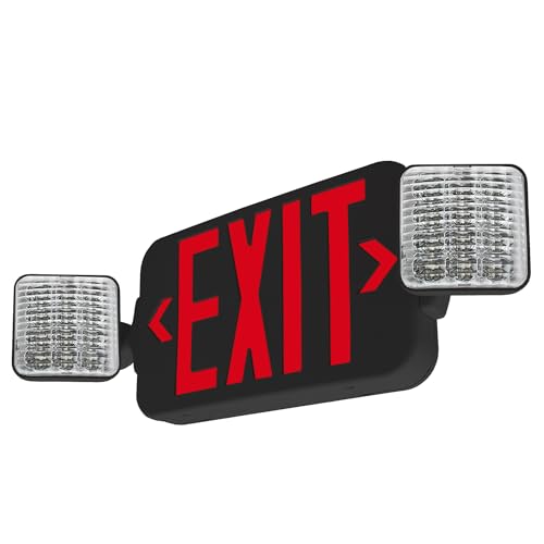 LFI Lights® Standard COMBO UL 924 Listed, Exit Sign with Emergency Lights, Remote Head Capabe, Red LED, Black, 120/277VAC Hardwired with Battery Backup, Optional Double Face and Knock Out Arrows, COMBO2RBRH