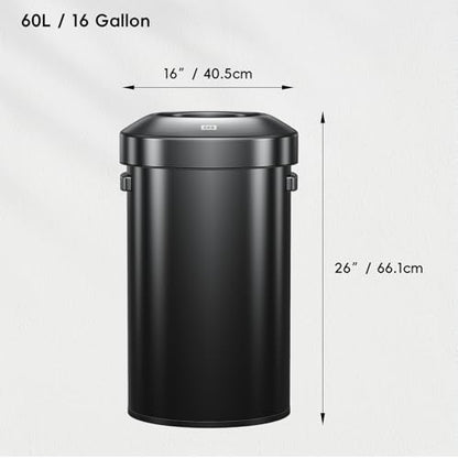 EKO 16-Gallon Round Black Stainless Steel Open Top Trash Can, Large Commercial Waste Bin with Detachable Lid and Carrying Handle, Brushed Metal Garbage Bin for Home, Office, Restaurant, Restroom - color: Matte Black, size: 60 Liter, Round