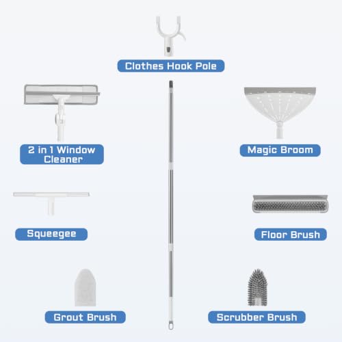 7-in-1 Shower Cleaning Tool, Floor Scrub Brush with 47" Long Handle
