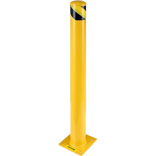 VEVOR Safety Bollard, 42 Inch Height Bollard Post, 5.5 Inch Diameter Steel Pipe Safety Bollard Post, Yellow Steel Bollard, Steel Safety Bollard with 8 Anchor Bolts, Perfect for Traffic-Sensitive Area - size: 42’’Hx5.5''D