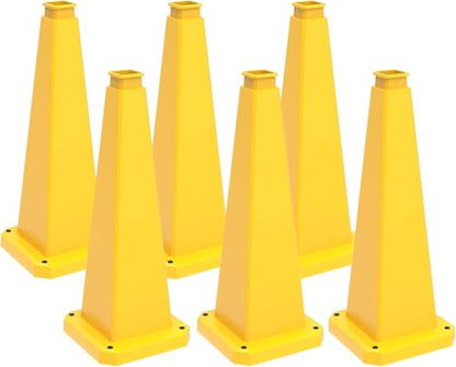 36 inch Yellow Safety Caution Cones Blank, Safety Road Cones Unprinted with Heavy Rubber Weighted Base for DIY Custom Messaging Hazard Warning (6 Pack) - color: BLANK/YELLOW, size: 36 inch