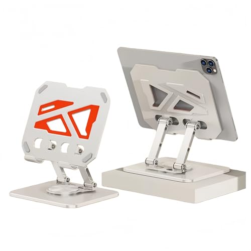360° Rotatable & Adjustable Metal Tablet Stand for Desk, Foldable & Portable Tablet Holder, Compatible with iPad Pro/Air, iPhone & Switch, Universal Use for Office/Movie/Drawing/Gaming, White - color: Two-Tone Stand - White