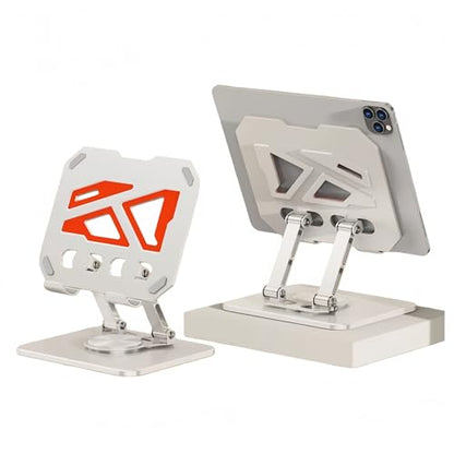 360° Rotatable & Adjustable Metal Tablet Stand for Desk, Foldable & Portable Tablet Holder, Compatible with iPad Pro/Air, iPhone & Switch, Universal Use for Office/Movie/Drawing/Gaming, White - color: Two-Tone Stand - White