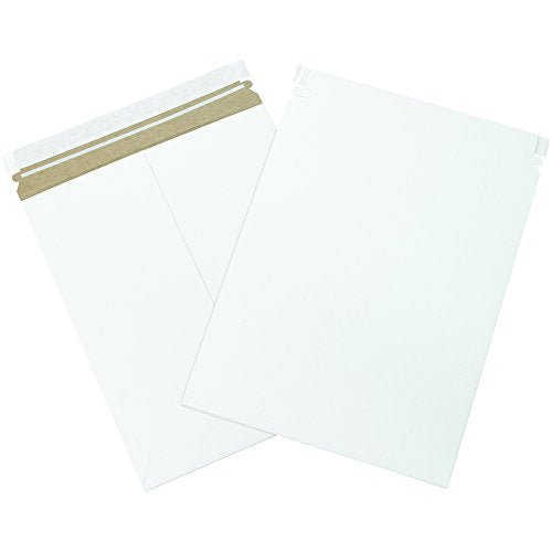 BOX USA 11 x 13 1/2" Stayflats Brand Rigid Flat Mailers, White (Pack of 25) Photo Document Mailers, Peel & Seal Closure, Tear Strip Easy Opening.