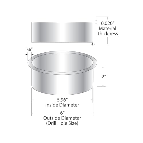 Outwater 6" (Nominal) Diameter x 2" Height 304 Polished Stainless Steel Trash Grommets for Countertop Inserted Trash Chutes - size: 6in. Dia x 2in. H