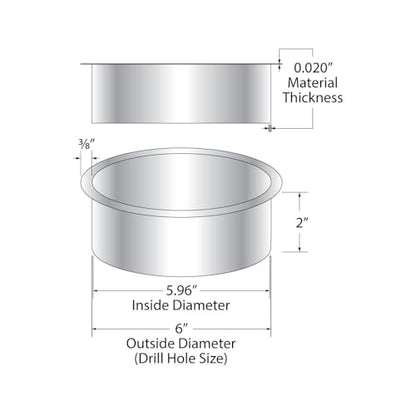 Outwater 6" (Nominal) Diameter x 2" Height 304 Polished Stainless Steel Trash Grommets for Countertop Inserted Trash Chutes - size: 6in. Dia x 2in. H