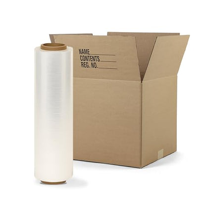 The Boxery 18" x 1500' Pre-Stretched Stretch Wrap – 30 Gauge Clear Blown Film – 1 Roll – Lightweight Pallet Wrap for Shipping & Moving