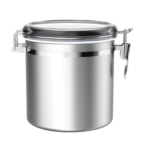ENLOY 165oz Stainless Steel Airtight Canister for Kitchen with Clear Lid - size: Large