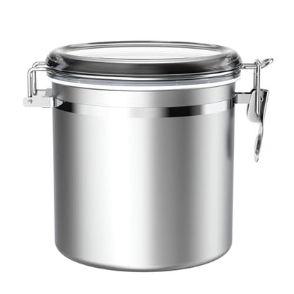 ENLOY 165oz Stainless Steel Airtight Canister for Kitchen with Clear Lid - size: Large