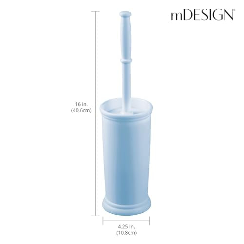mDesign Toilet Bowl Brush and Holder - Covered Bathroom Toilet Brush - Standing Toilet Bowl Scrubber in Modern Holder - Space Saving, Deep Cleaning Brush for Toilet - Hyde Collection - Light Blue - color: Light Blue, size: Pack of 1