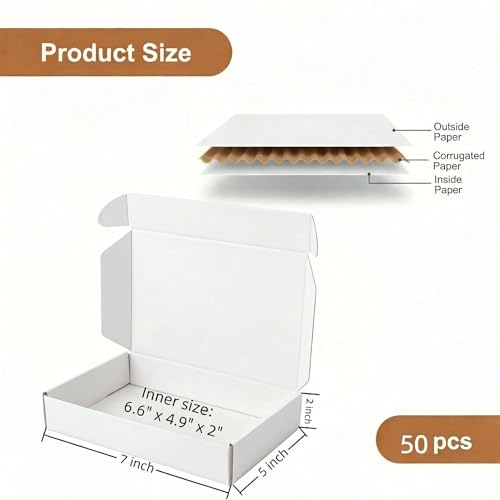 Small White Boxes 7x5x2 Inches 50 Pack - size: 7x5x2 inches