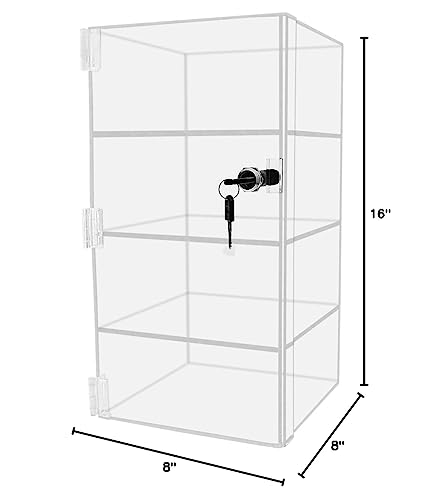 Marketing Holders Acrylic Locking Vertical Cabinet with Keys 8" x 8" x 16" Clear Countertop Hinged Swing Door Locker for Retail Products and Convenience Stores Merchandise - size: 8"W x 8"D x 16"H
