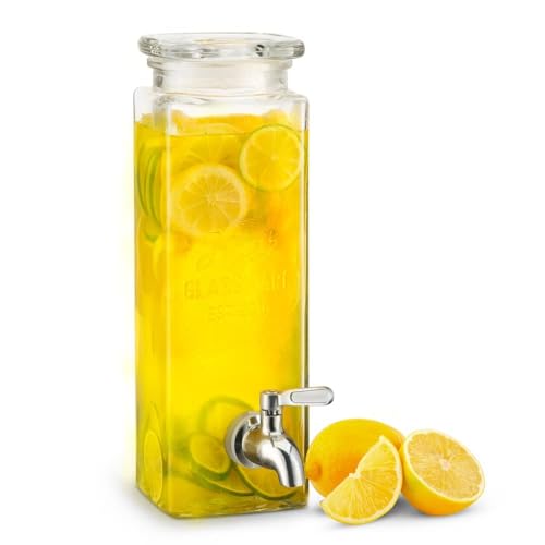 Kook Drink Dispenser, 80 oz, Water Dispenser Countertop, Glass Drink Dispenser, Beverage dispenser, with Leak-Proof Spigot, Clear Rectangular Jar, Storage for Party, Fridge, for Water, Iced Tea - size: Pack of 1