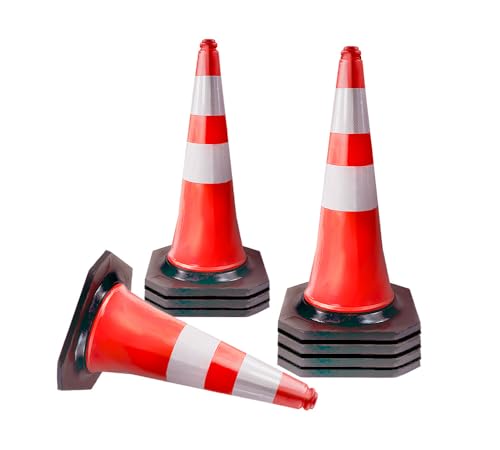 8 Pack Traffic Cones 28 Inch with Reflective Collars & Solid Black Weighted Base - PVC Orange Construction Cones - Stacklable Safety Cones for Parking Lot Driveway Road Traffic - size: 8 - Pack