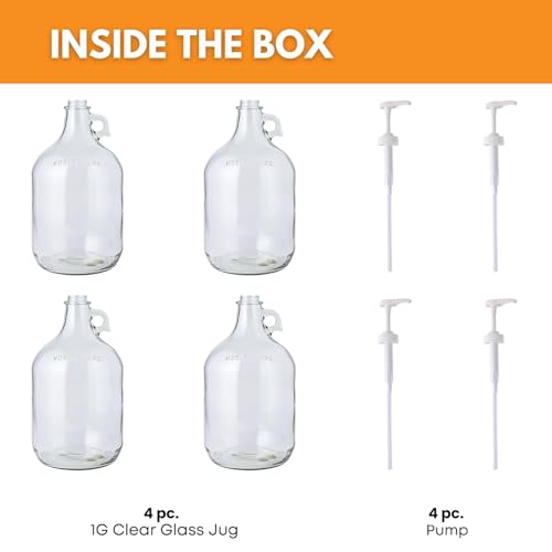 Glass Laundry Detergent Dispenser 4-Pack with Pumps | 1 Gallon Glass Jug - size: 1 Gallon - 4 Pack