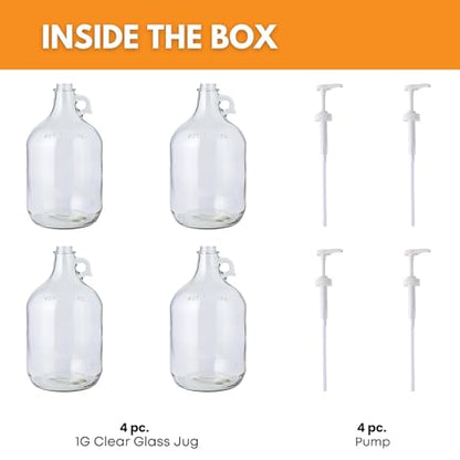 Glass Laundry Detergent Dispenser 4-Pack with Pumps | 1 Gallon Glass Jug - size: 1 Gallon - 4 Pack