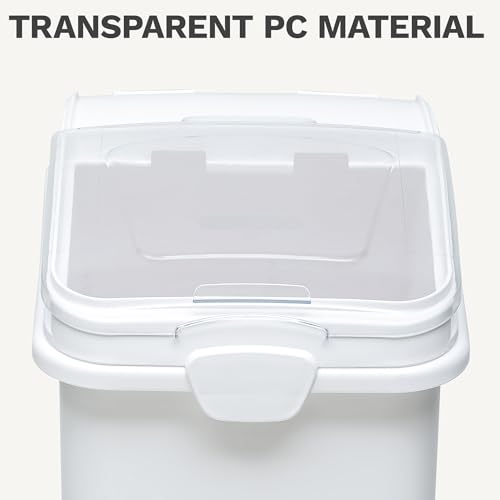 DWVO 21 Gal Large Ingredient Storage Bin, Flour Rice Food Storage Containers Bin with 500 Cups, Commercial Bins with 360° Wheels, Scoop and Lid for Kitchen, White - size: 21 Gal
