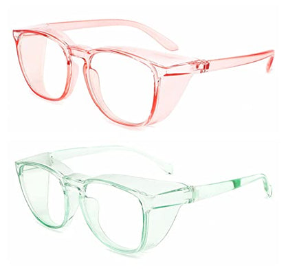 Alsenor Safety Glasses Anti Fog Goggles Protective Eyewear Blue Light Blocking Anti Dust UV Protection Glasses For Men Women (2 Pack (Pink + Jade)) - color: 2 Pack (Pink + Jade)