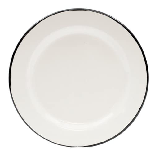 TableCraft 80018 Enamel Collection Round Dinner Plate, White with Black Rim, Porcelain Over Steel, Vintage Farmhouse Style, Dishwasher Safe, Indoor/Outdoor Use, Oven and Induction Ready, 8" Dia
