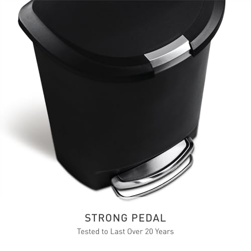 simplehuman 50 Liter / 13 Gallon Semi-Round Kitchen Step Trash Can with Secure Slide Lock, Black Plastic - color: Black
