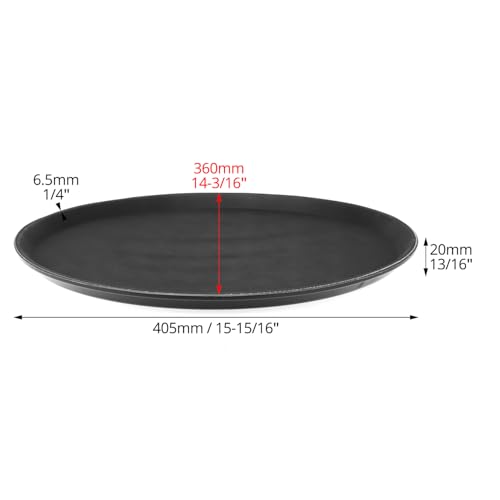 QWORK 16-Inch Round Non-Slip Serving Trays – 4 Pack Rubber Surface Plastic Tray Set for Restaurant, Café & Bar
