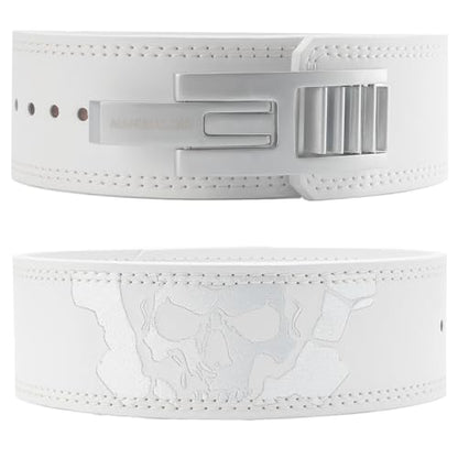 MANUEKLEAR 4-Inche Lever Belt Weightlifting with Heavy Duty Buckle - color: White/Silver, size: L (34-40inches)