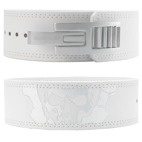 MANUEKLEAR 4-Inche Lever Belt Weightlifting with Heavy Duty Buckle - color: White/Silver, size: L (34-40inches)