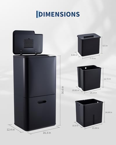 Garvee Dual Trash Can for Kitchen, 2 Compartment (33L + 28L) Garbage Can - color: Black, size: 33L+28L