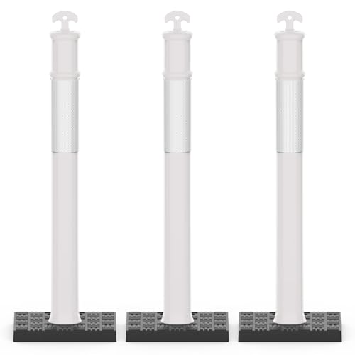 RoadHero 45 Inch Traffic Delineator Post Cones with Base, White, 3 Pack - color: White