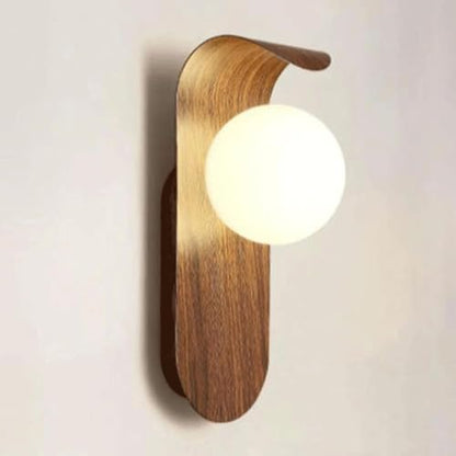 Mid Century Wall Sconce Walnut Texture Glass Globe Wall Lighting Wood Industrial Farmhouse Wall Light Bedside Indoor Retro Industrial Wall Mounted Lamp for Living Room Bedroom Bathroom - color: Brown