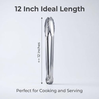 12 Inch Stainless Steel Kitchen Food Tongs, 2 Pack Non-Slip Plum Shape Clips for Cooking, Grilling, Buffet, Daily Home Use - size: 12INCH-2PCS