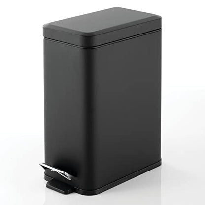mDesign Pedal Bin — Waste Bin with Pedal, Lid and Plastic Bucket Insert for Bathroom, Kitchen, and Office — Metal Household Rubbish Bin with Ergonomic Design — Black - color: Black, size: 2.6 Gallon