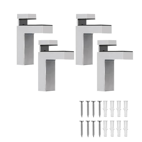 Adjustable Glass/Wood Shelf Brackets 4 Pcs (3-28mm), Wall-Mounted Zinc Alloy Clamp for Heavy Duty Support, Rust Resistant for Bathroom, Cabinets, Kitchen - color: Silver, size: 4 Pieces