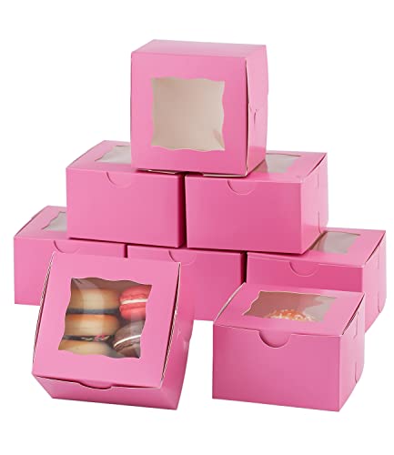 100Pcs Paper Cookie Boxes With Window Small Bakery Boxes 4x4x2.5 Inches Mini Cake Boxes For Pastries,Cupcakes,Desserts,Donuts,Chocolate Strawberries,Candy,Treat Boxes(4 * 4 * 2.5,Pink) - color: Pink