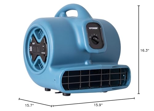 XPOWER P-600A Pro 1/3HP 2600 CFM Centrifugal Air Mover, Carpet Dryer, Floor Fan, Blower, for Water Damage Restoration, Janitorial, Plumbing, Home Use
