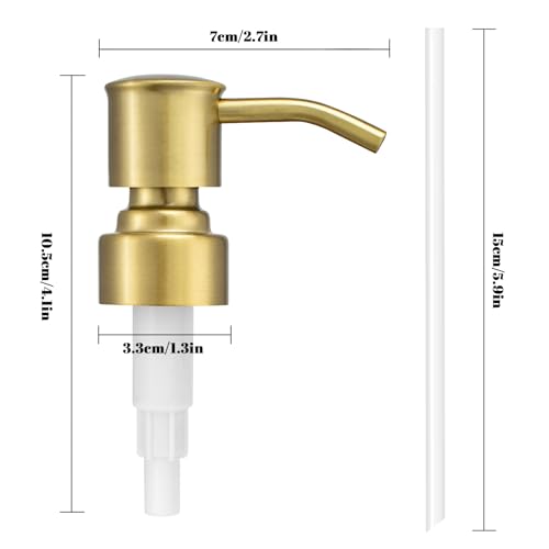 2 Pack Brushed Gold 304 Stainless Steel Soap Dispenser Pump Replacement Standard 28/400 Thread for Regular Mouth Bottles Lotion Soap for Kitchen Bathroom - color: Brushed Gold