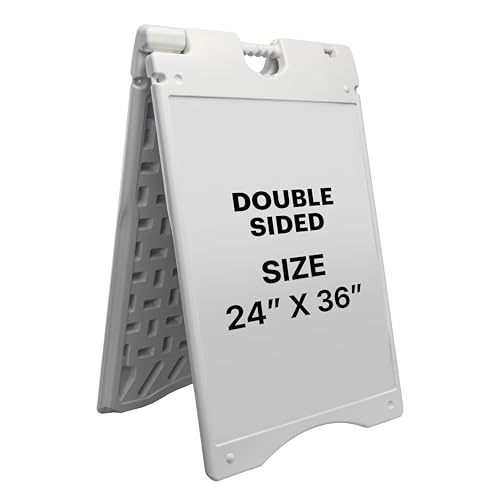 Jumbl Outdoor A-Frame Sandwich Signboard 24” x 36” Display Surface – w/PVC Sign Protector & Sand Fill Holes – Duel Display Signage Stand for Storefront Sidewalk Curb (White) - color: White