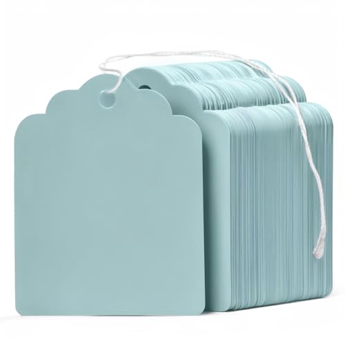 Uniclife 200 Pcs Price Tags with String Attached 1 3/4 Inch Writable Blue Hang Tags String Tag for Pricing Clothing Jewelry Price Display Labels Blank Merchandise Marking Paper Tag, 1 3/4" x 1 3/8" - color: Blue
