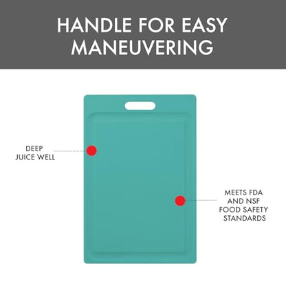 Dexas NSF Certified Polysafe Cutting Board with Handle and Juice Well, 12 x 18 inches, Reversible Kitchen Cutting Board, Teal Green - color: Teal Green, size: 18"L x 12"W