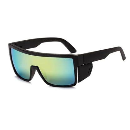 Polarized Safety Sunglasses, UV400 Protection, ANSI Z87.1 Wraparound Protective Eyewear - color: Matte Black Gold Mirror