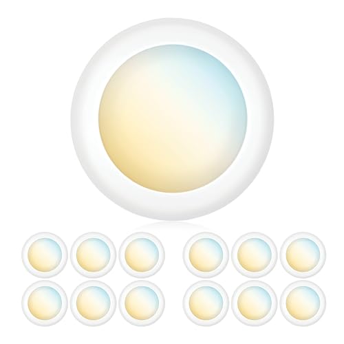 PARMIDA (12 Pack) 5/6 Inch Dimmable 3CCT LED Disk Lights, 15W Surface Mount Recessed Ceiling Disc Lighting, 3 Color Selectable 3000K/4000K/5000K, 1050lm, J-Box Or Recessed Can Installation, UL-Listed - color: 3CCT - 3000K/4000K/5000K, size: 12 Pack