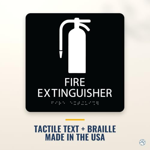 Alpha Dog Fire Extinguisher Sign, 8x8 ADA Braille Sign, Black - color: Black, size: Fire Extinguisher