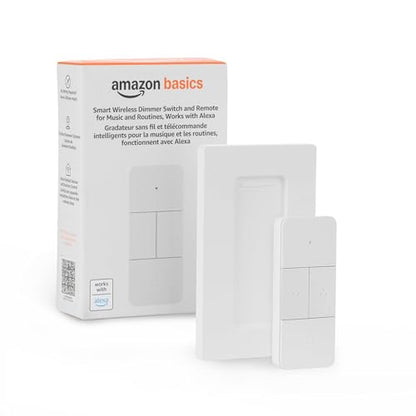 Amazon Basics Smart Dimmer Switch and Remote for Music and Routines, Works with Alexa Only, Compatible Echo Devices Required, Easy Setup, No Wiring Required, Handheld - size: Small