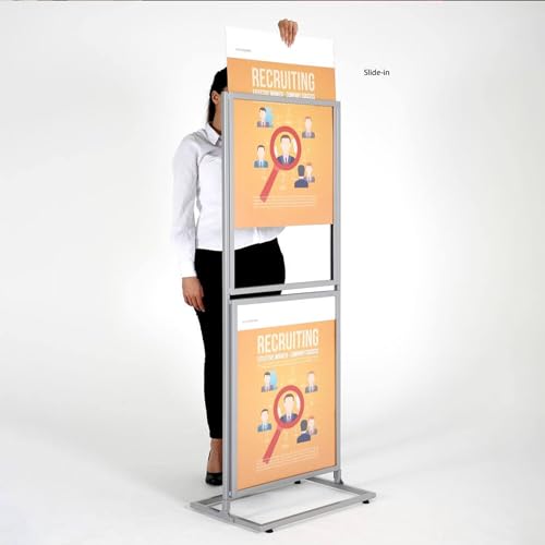 M&T Displays Metal Eco Info Board, Silver 18x24 Inches Slide-In Poster Sign Holder 2 Tier Double Sided Floor Standing Pedestal Advertising Display with Backing and Anti-Glare Lens - color: Silver, size: 18x24 - 2-tier