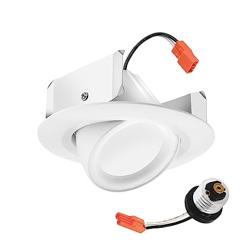 Juno 4 Inch Adjustable LED Recessed Lighting, RetroBasics Series Adjustable Gimbal LED Downlight Trim Kit, 4" Ceiling Light with 5-in-1 Switchable White Color, 700 Lumens, Matte White - color: Switchable White, size: 4-Inch, style: Standard | Adjustable |