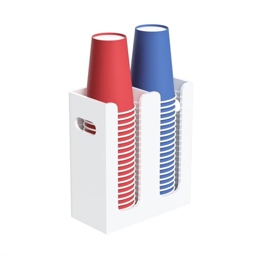 Disposable Coffee Cup Dispenser with Handles, Countertop or Wall Mount Hot/Cold Drink Cup and Lid Holder - Bathroom/Kitchen/Office Acrylic Cup Lid Storage Organizer (2 Compartments, White) - color: White, size: 2 Compartments