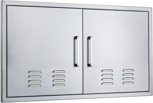 Outdoor Kitchen Doors, 42x21 Inch 304 Stainless Steel BBQ Access Door with Vent, Double Steel Doors for Outdoor Grill Island - size: 42W x 21H