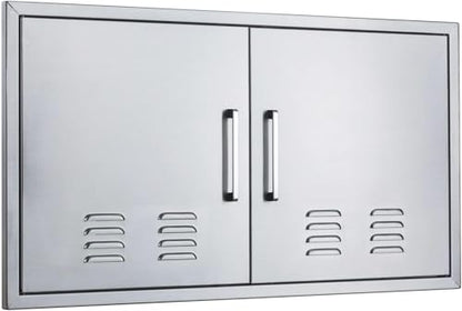 Outdoor Kitchen Doors, 42x21 Inch 304 Stainless Steel BBQ Access Door with Vent, Double Steel Doors for Outdoor Grill Island - size: 42W x 21H